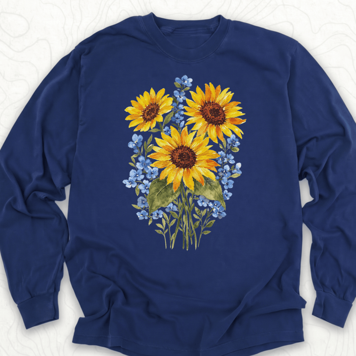 Sunflower Bouquet LS T-shirt - True Navy