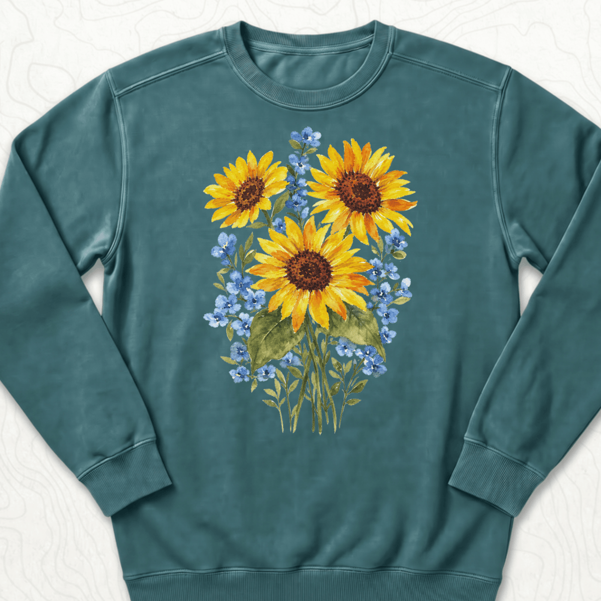 Sunflower Bouquet Sweatshirt - Blue Spruce
