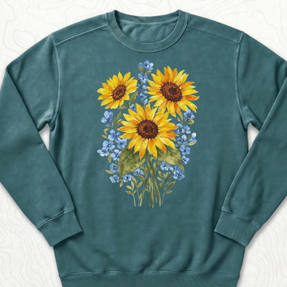 Sunflower Bouquet Sweatshirt - Blue Spruce