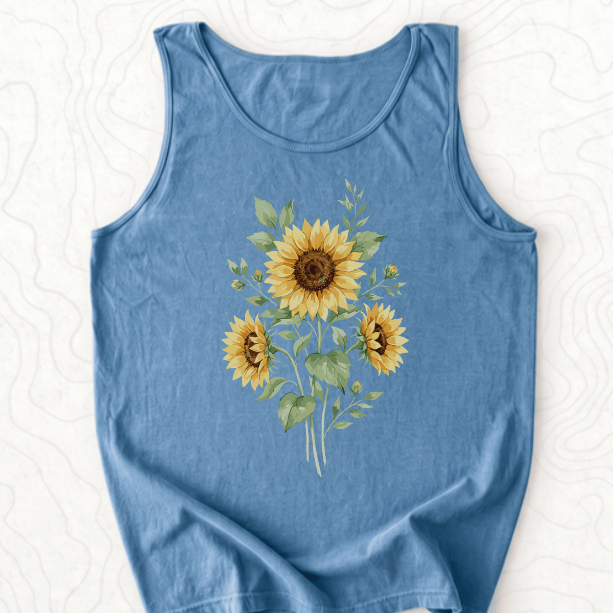 Sunflower Bouquet Tank Top - Blue Jean