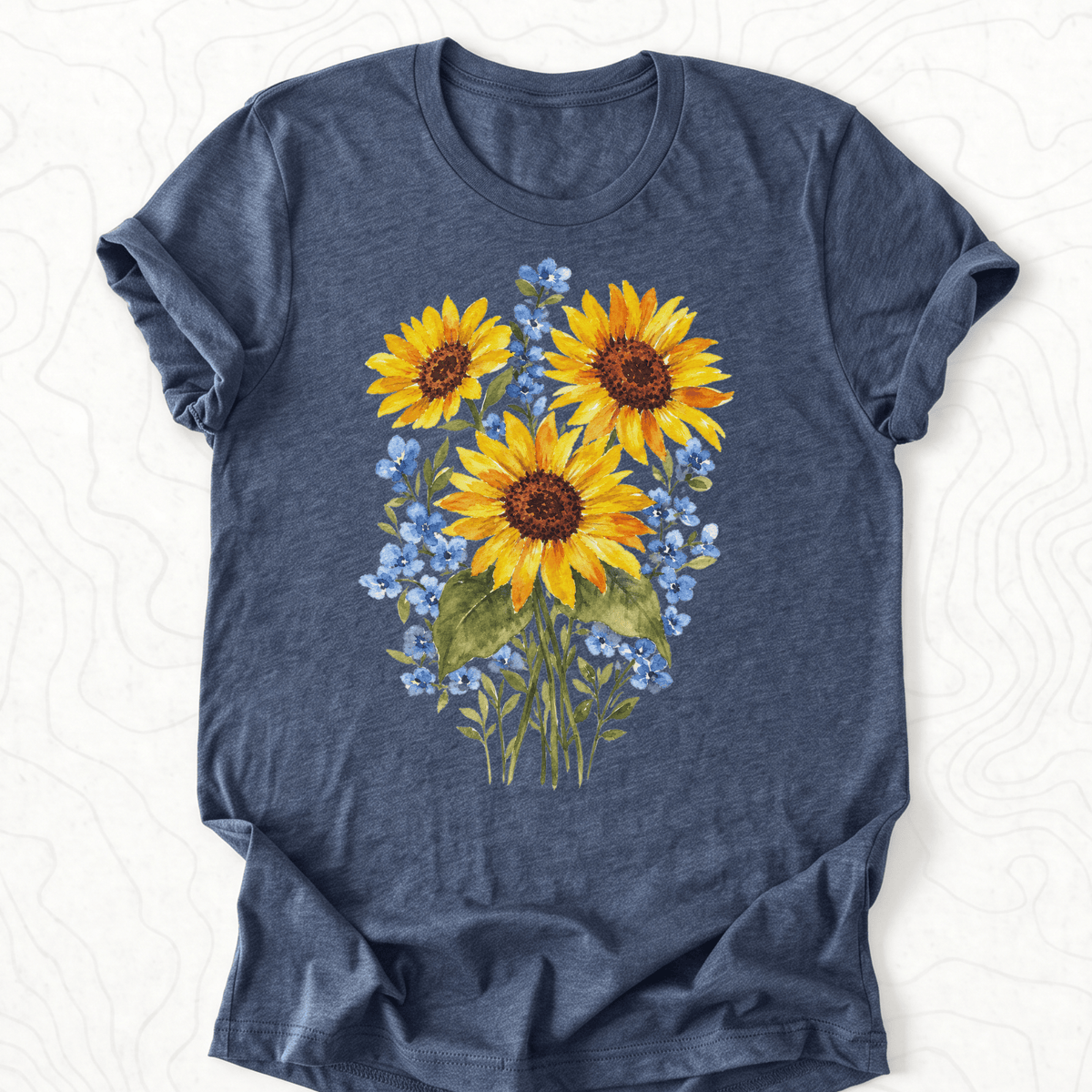 Sunflower Bouquet Tee - Heather Navy