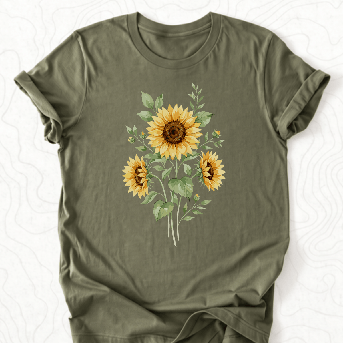 Sunflower Bouquet Tee - Military Green