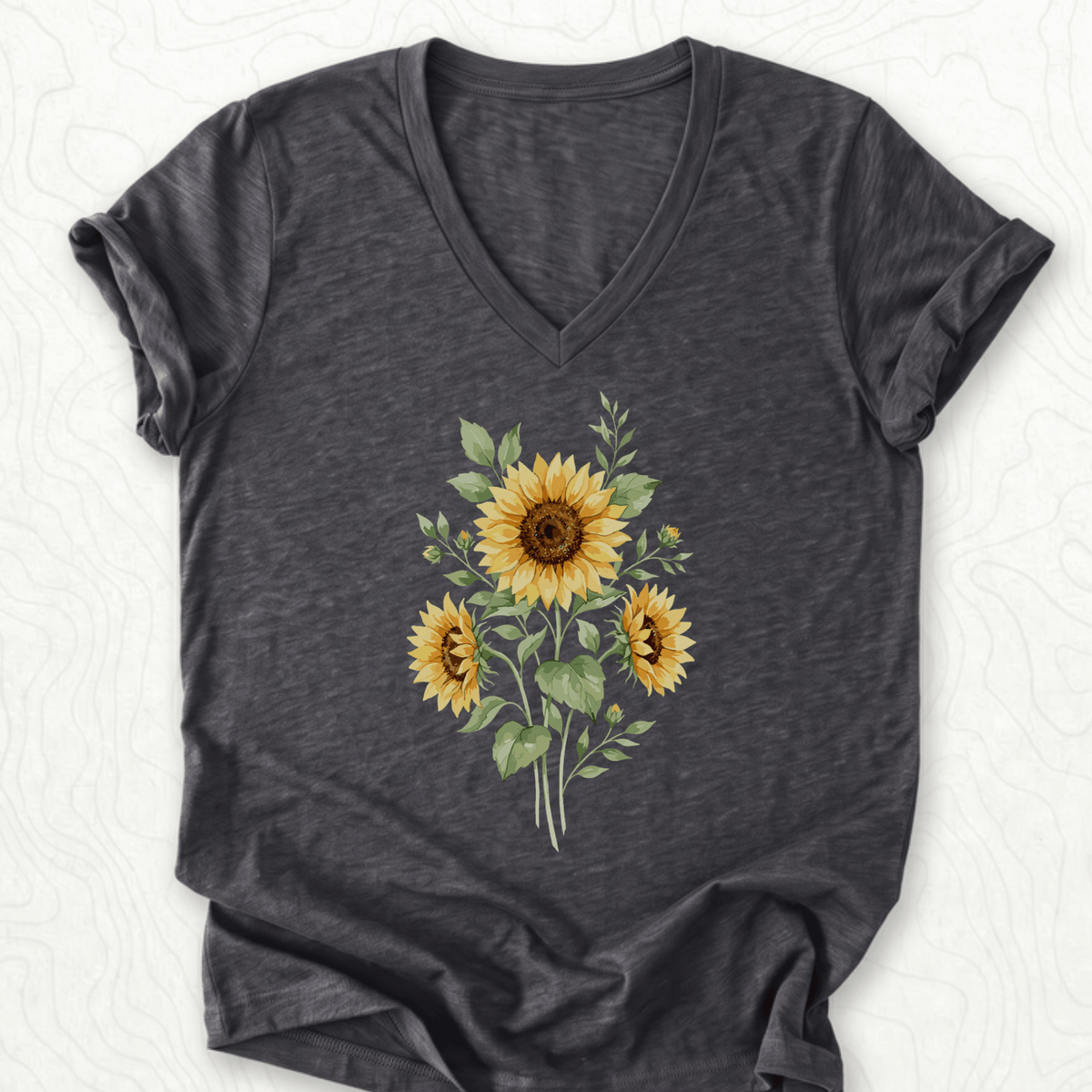 Sunflower Bouquet V-Neck - Dark Grey Heather