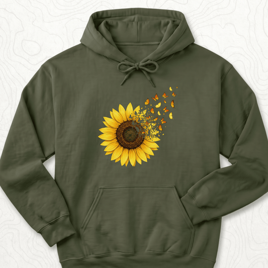 Sunflower Butterflies Hoodie - Military Green
