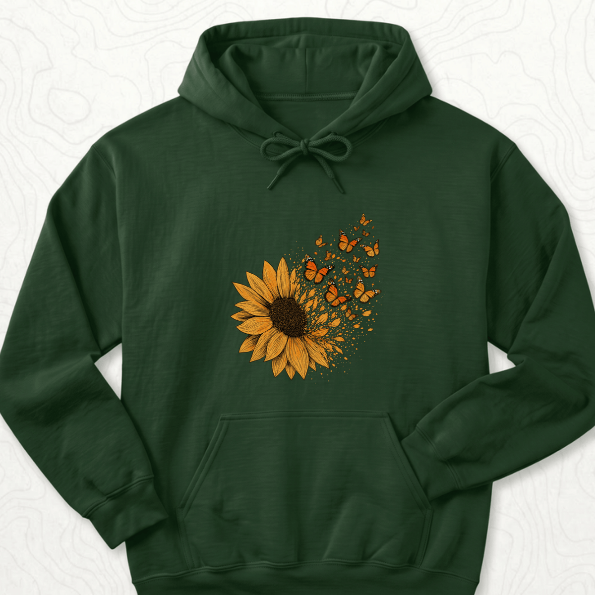 Sunflower Butterflies Hoodie - Forest Green