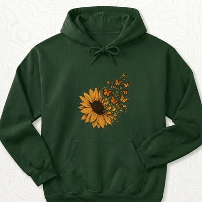 Sunflower Butterflies Hoodie - Forest Green