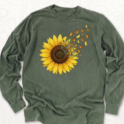 Sunflower Butterflies LS T-shirt - Hemp