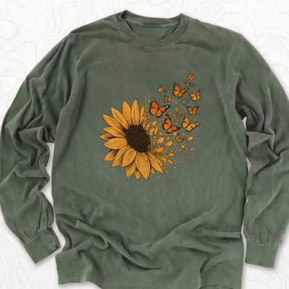 Sunflower Butterflies LS T-shirt - Hemp