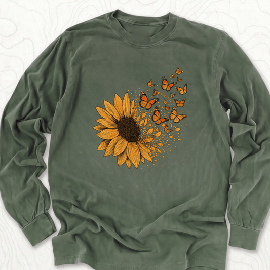 Sunflower Butterflies LS T-shirt - Hemp