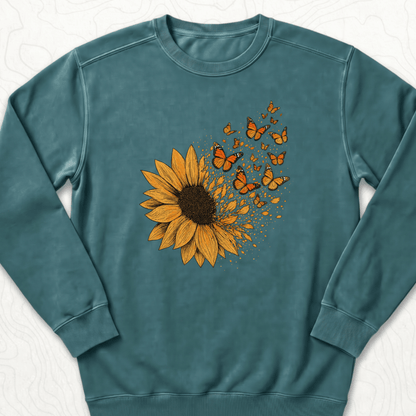 Sunflower Butterflies Sweatshirt - Blue Spruce