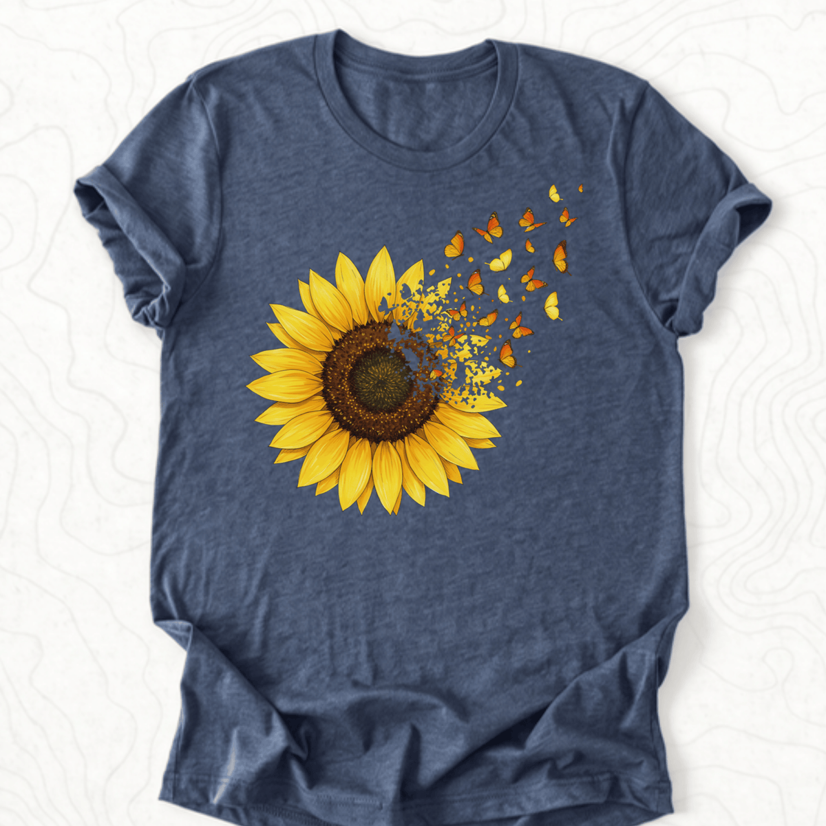 Sunflower Butterflies Tee - Heather Navy