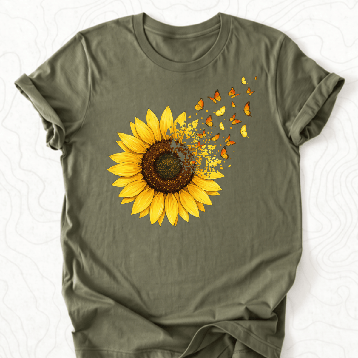 Sunflower Butterflies Tee - Military Green