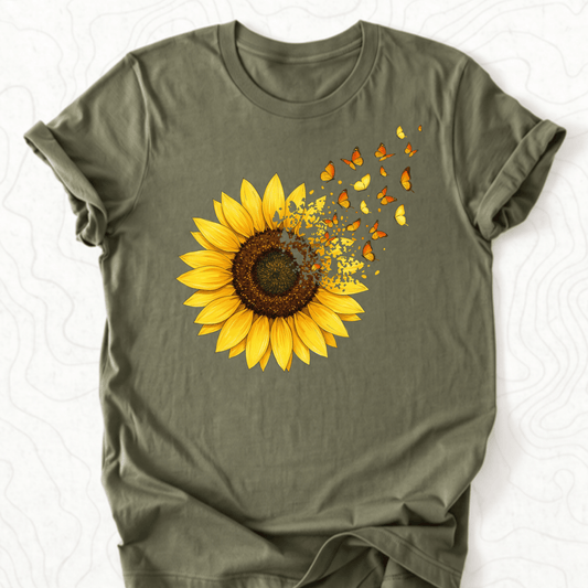 Sunflower Butterflies Tee - Military Green