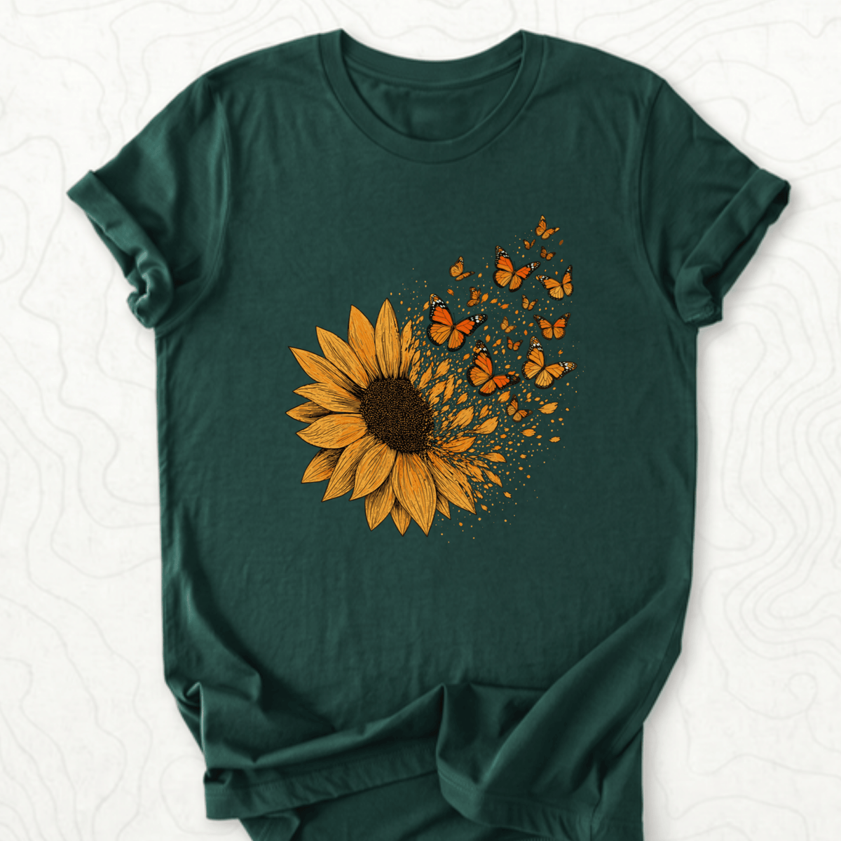 Sunflower Butterflies Tee - Forest