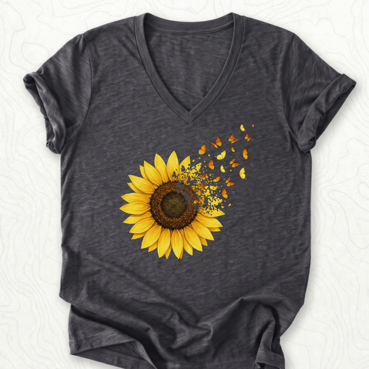 Sunflower Butterflies V-Neck - Dark Grey Heather