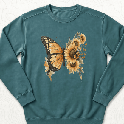 Sunflower Butterfly Sweatshirt - Blue Spruce
