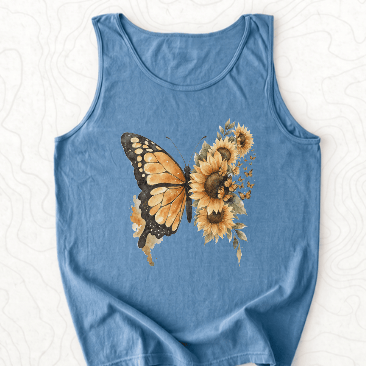 Sunflower Butterfly Tank Top - Blue Jean