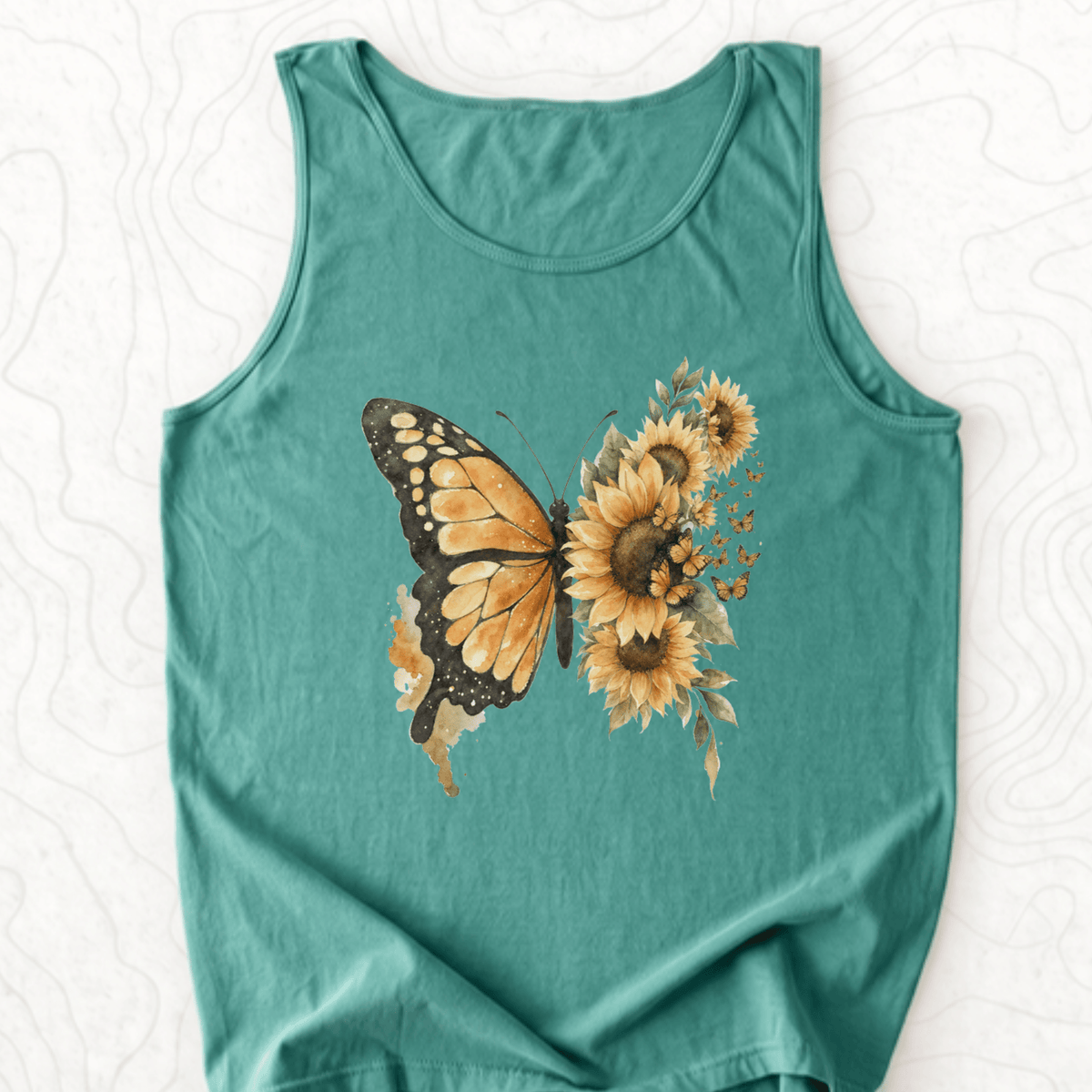 Sunflower Butterfly Tank Top - Light Green