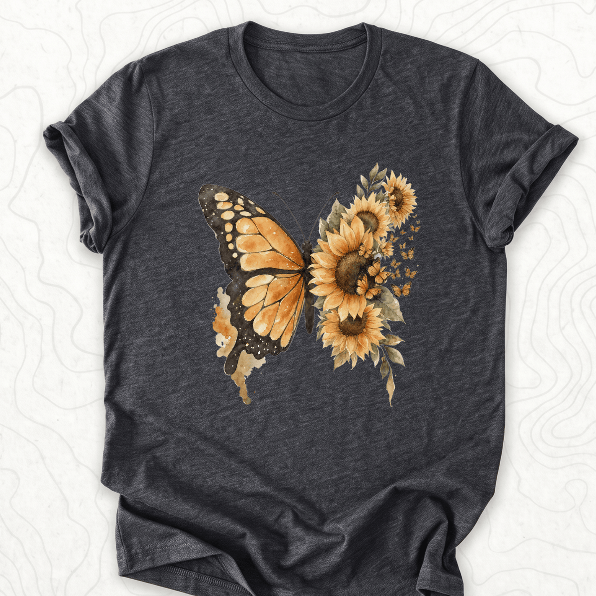 Sunflower Butterfly Tee - Dark Grey Heather