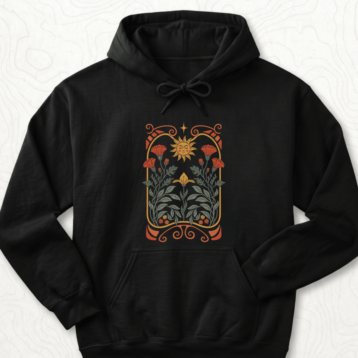 Sunflower Floral Hoodie - Black