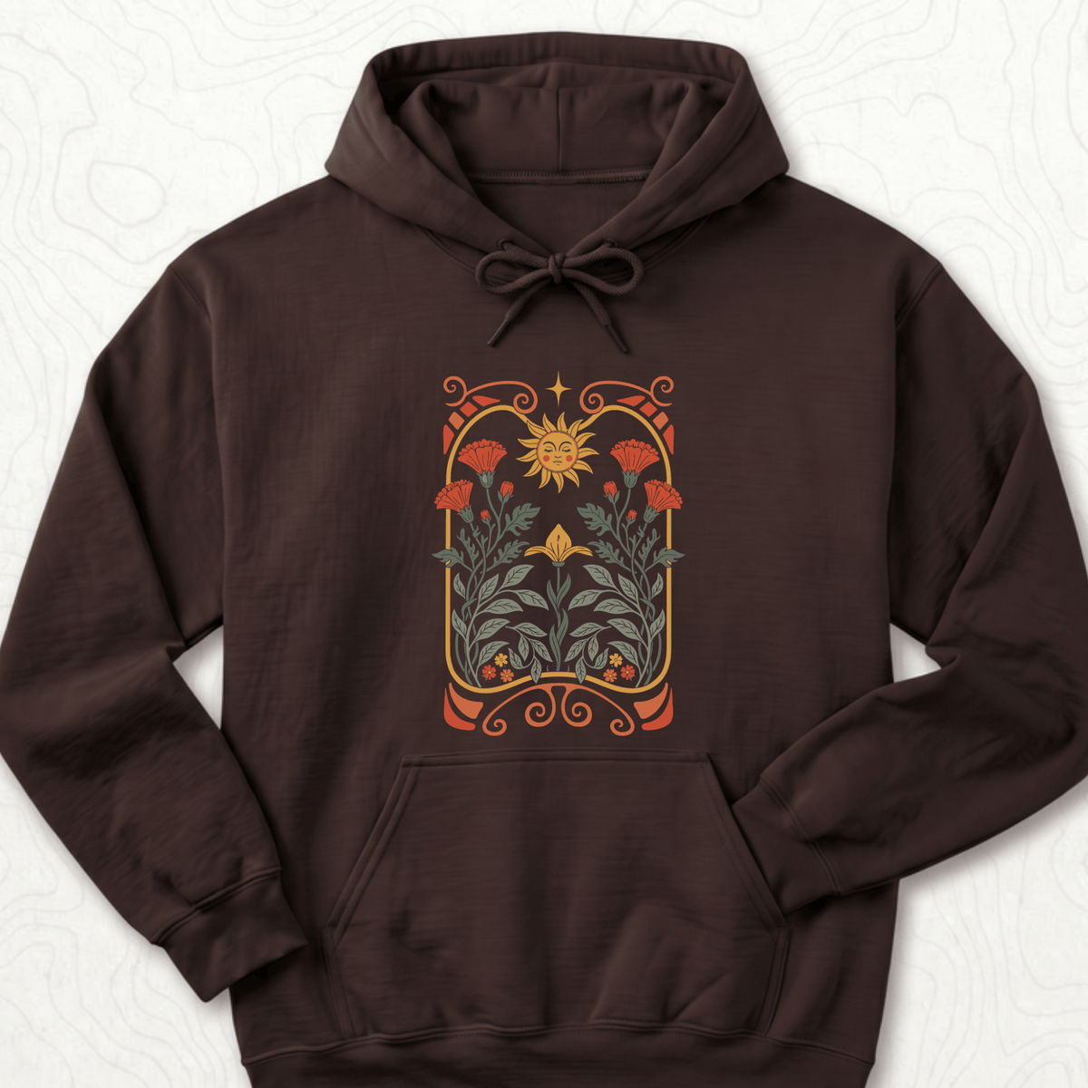 Sunflower Floral Hoodie - Dark Chocolate