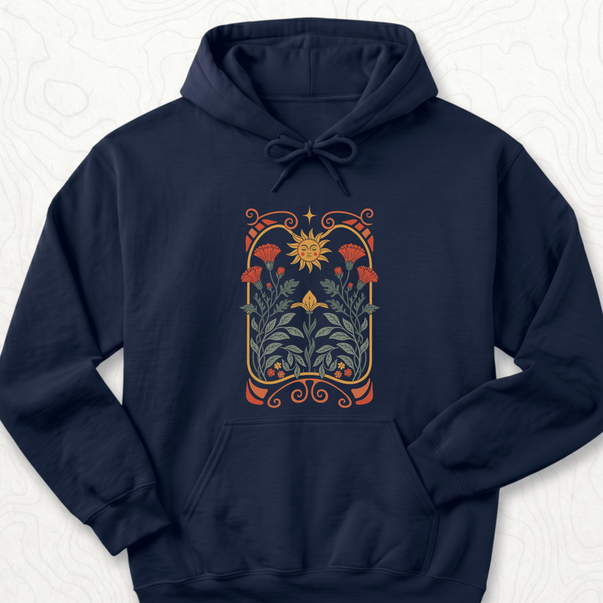 Sunflower Floral Hoodie - Navy