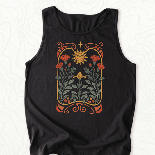 Sunflower Floral Tank Top - Black