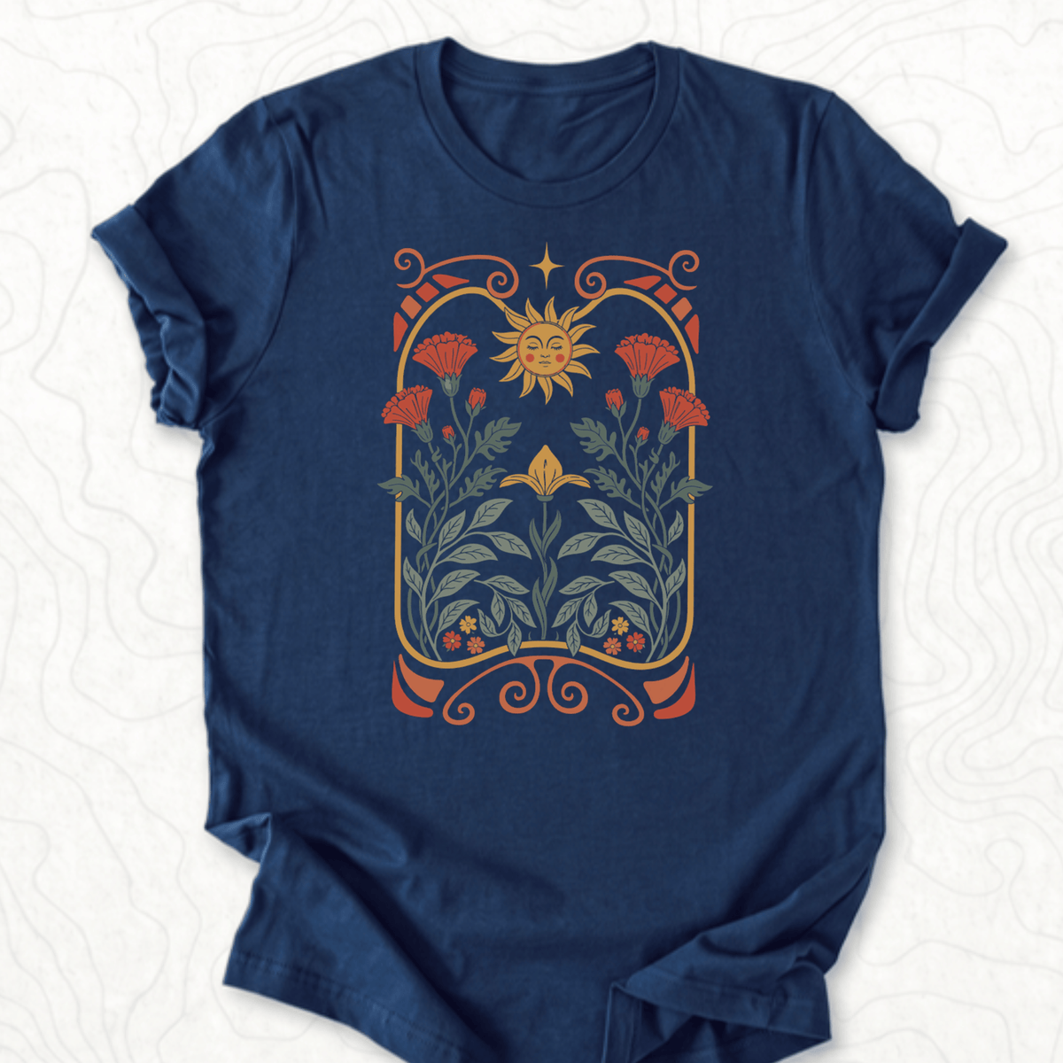 Sunflower Floral Tee - Navy