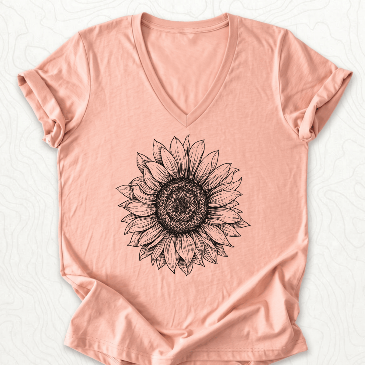 Sunflower Sketch V-Neck - Heather Peach