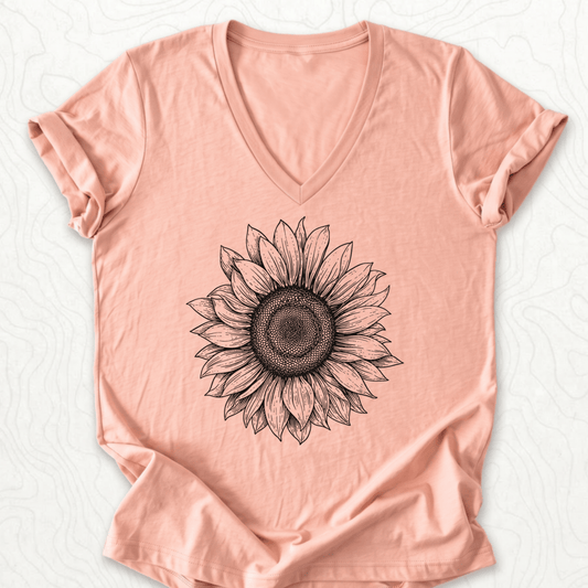 Sunflower Sketch V-Neck - Heather Peach