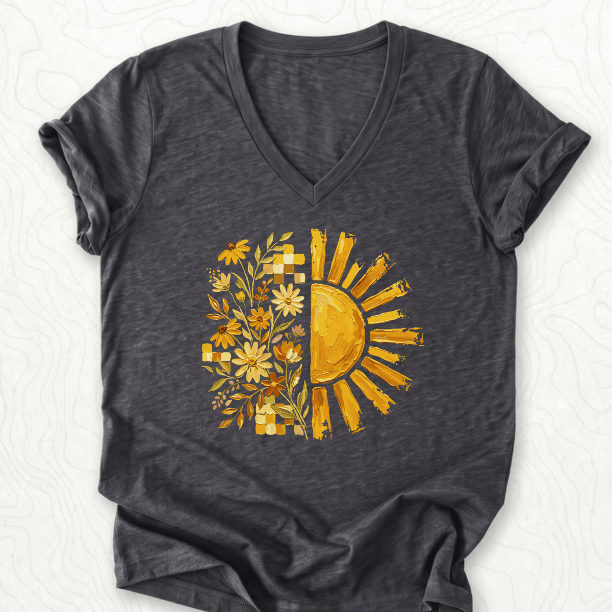 Sunflower Sunshine V-Neck - Dark Grey Heather