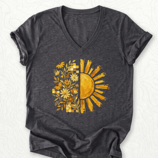 Sunflower Sunshine V-Neck - Dark Grey Heather