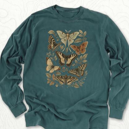 Vintage Butterflies LS T-shirt - Blue Spruce