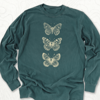 Vintage Butterflies LS T-shirt - Blue Spruce