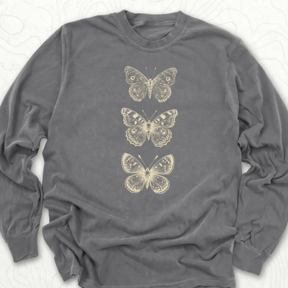Vintage Butterflies LS T-shirt - Pepper