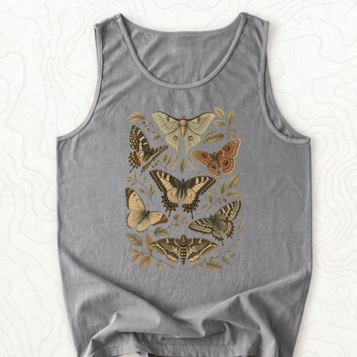 Vintage Butterflies Tank Top - Grey