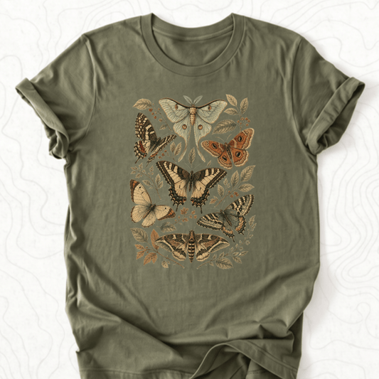 Vintage Butterflies Tee - Military Green