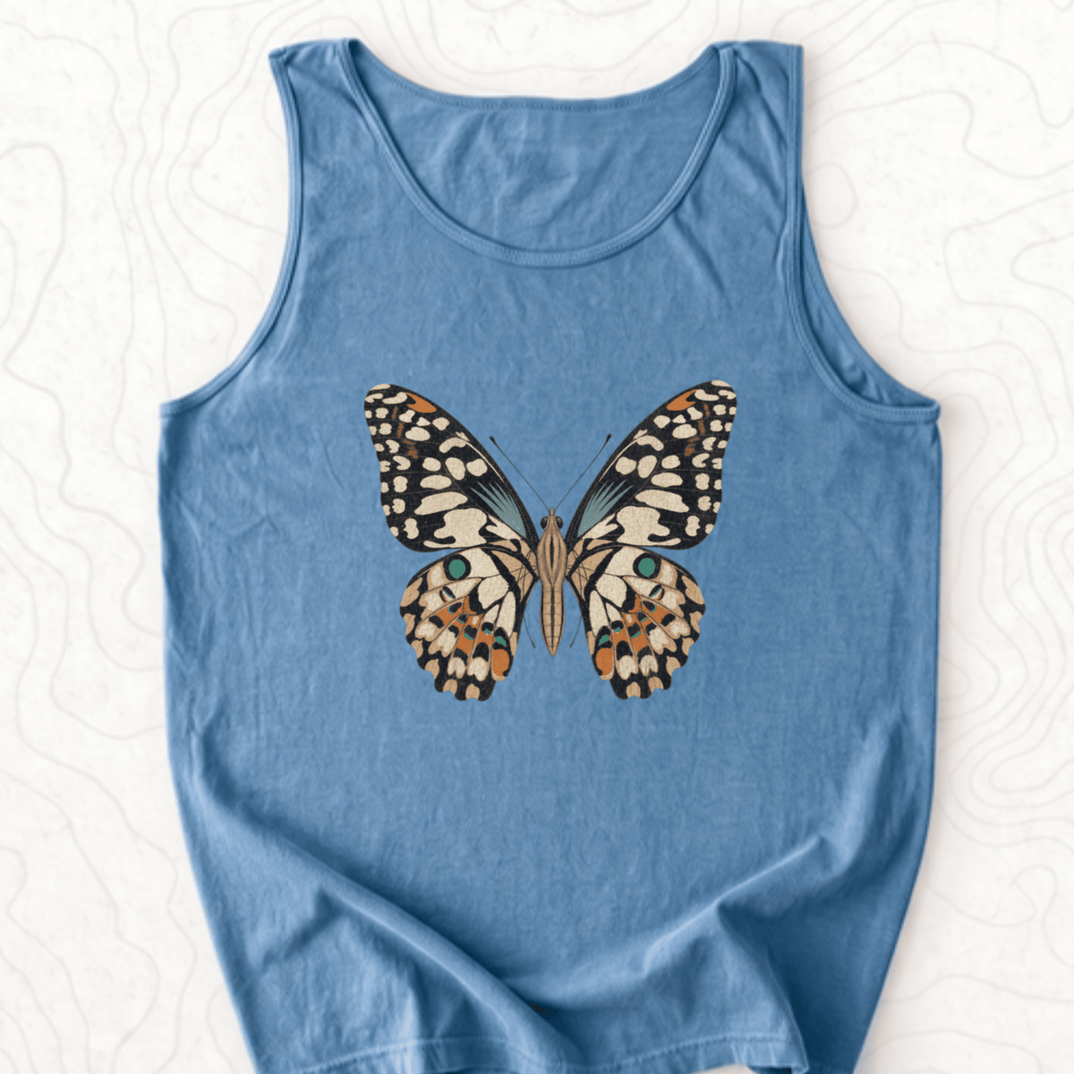 Vintage Butterfly Tank Top - Blue Jean