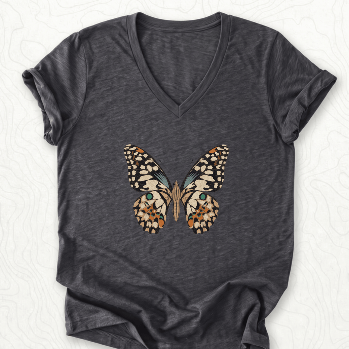 Vintage Butterfly V-Neck - Dark Grey Heather