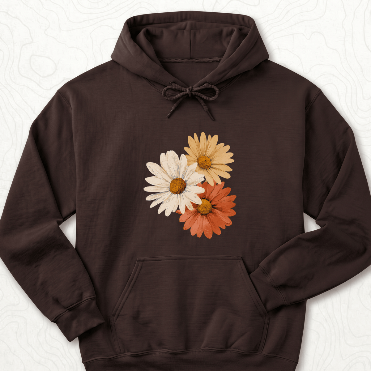 Vintage Daisy Trio Hoodie - Dark Chocolate