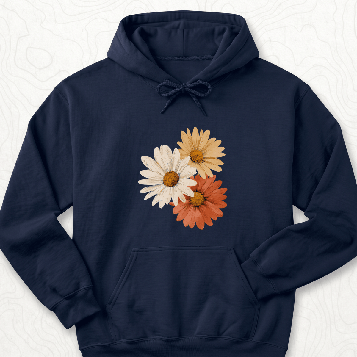 Vintage Daisy Trio Hoodie - Navy