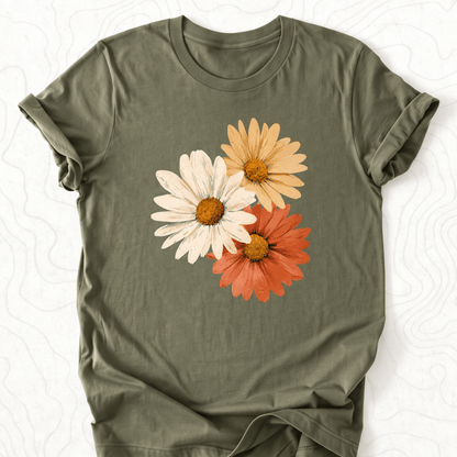 Vintage Daisy Trio Tee - Military Green