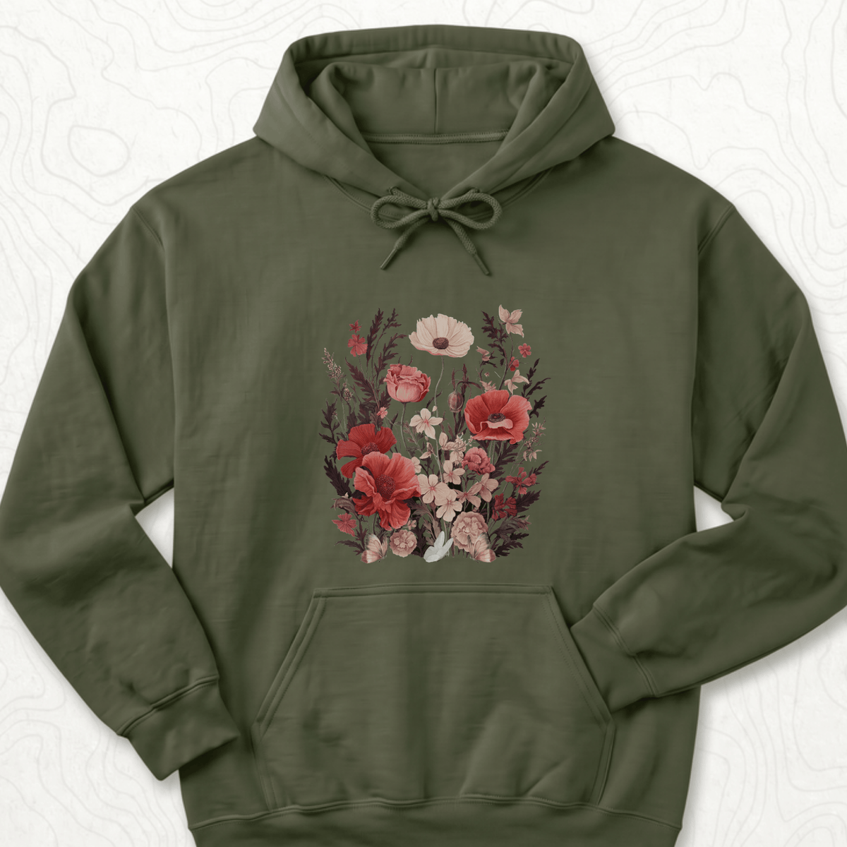 Vintage Wildflowers Hoodie - Military Green