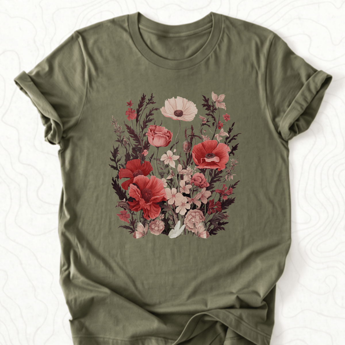 Vintage Wildflowers Tee - Military Green