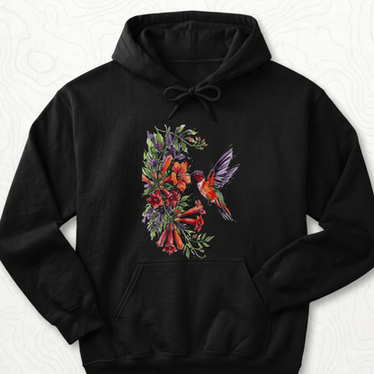 Watercolor Hummingbird Hoodie - Black