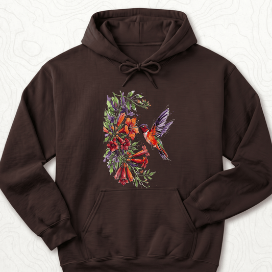 Watercolor Hummingbird Hoodie - Dark Chocolate