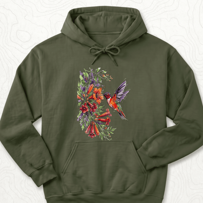 Watercolor Hummingbird Hoodie - Military Green