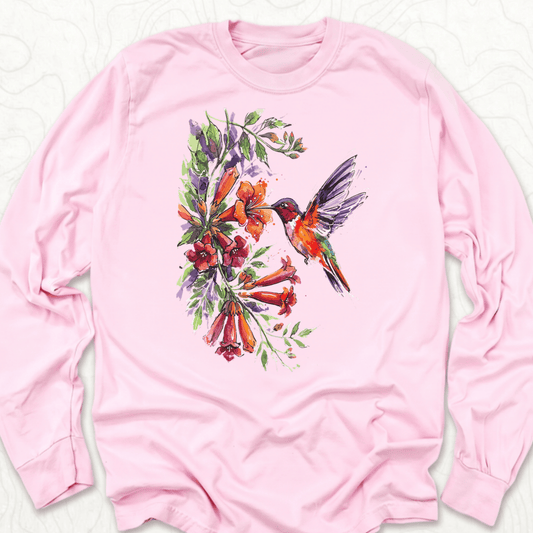 Watercolor Hummingbird LS T-shirt - Blossom