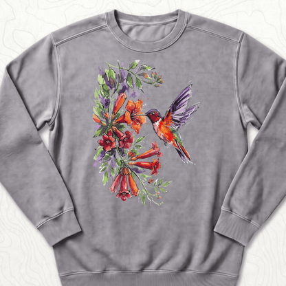 Watercolor Hummingbird Sweatshirt - Grey