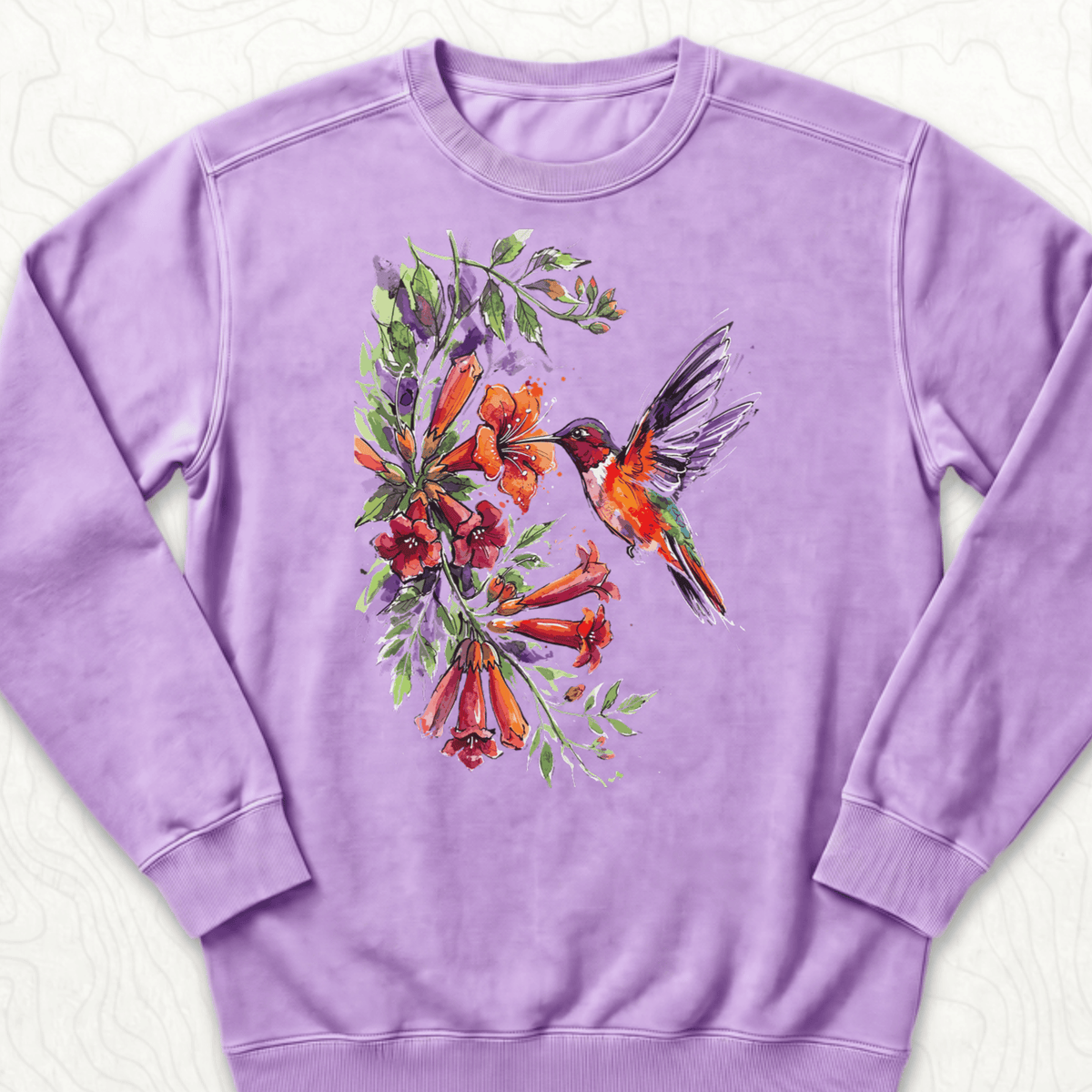 Watercolor Hummingbird Sweatshirt - Orchid